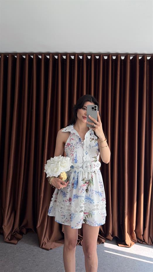 Çiçekli Tasarım Mini Elbise