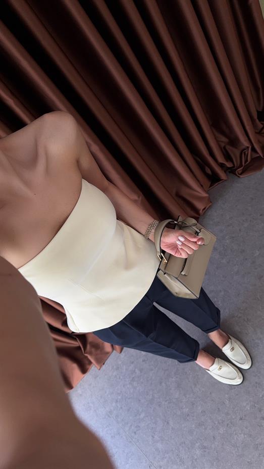 Çift Kat Dilvin Sarı Straplez Top