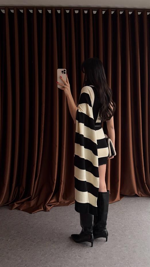 Çift Renk Tasarım Triko Elbise