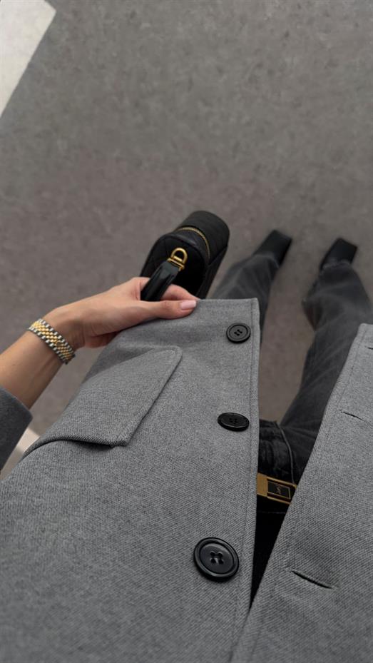 Çıkma Yaka Gri Kaşe Ceket