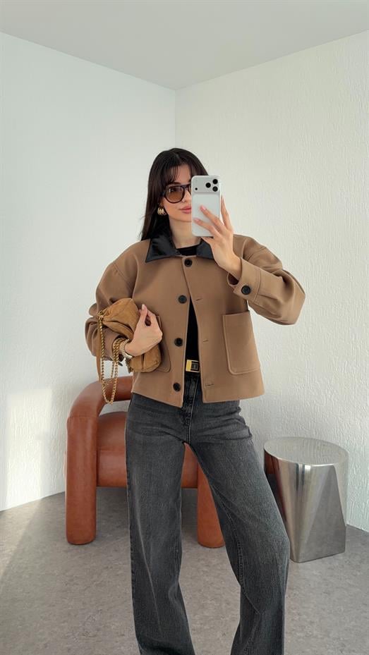 Çıkma Yaka Taba Kaşe Ceket