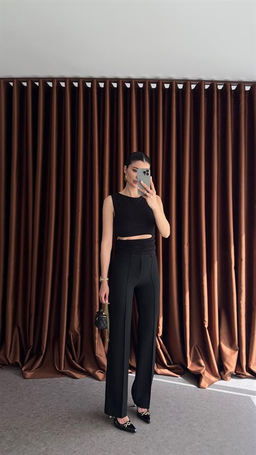 Çımalı Siyah Pantolon