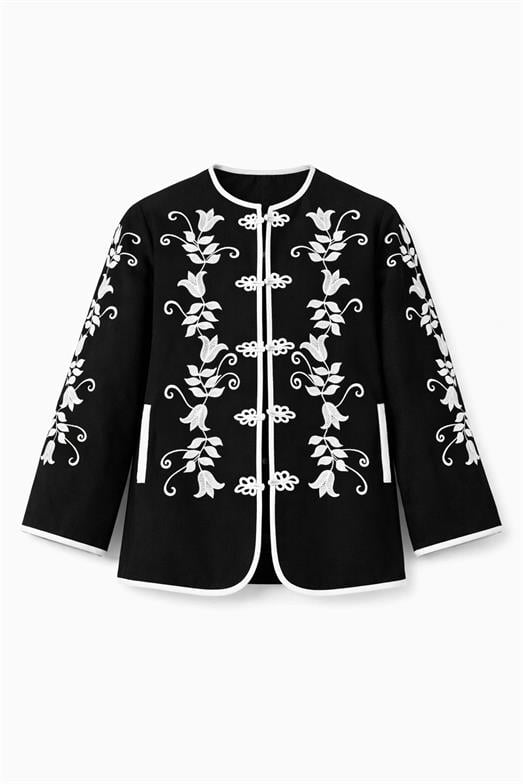 Çin Düğmeli Gabardin Siyah Ceket