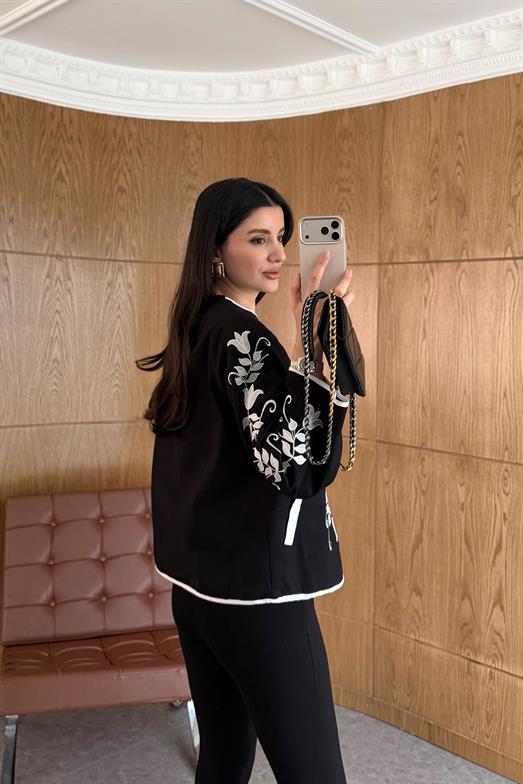 Çin Düğmeli Gabardin Siyah Ceket