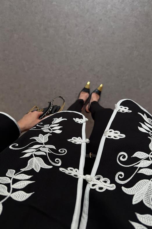 Çin Düğmeli Gabardin Siyah Ceket