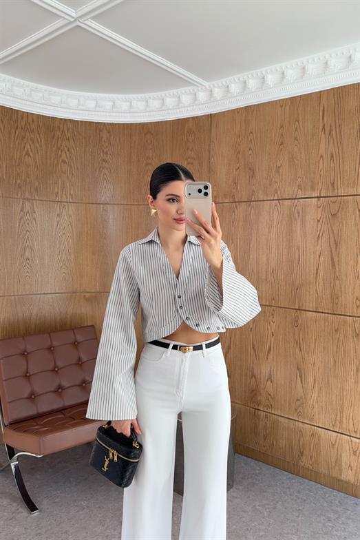 Çizgili Crop Gömlek
