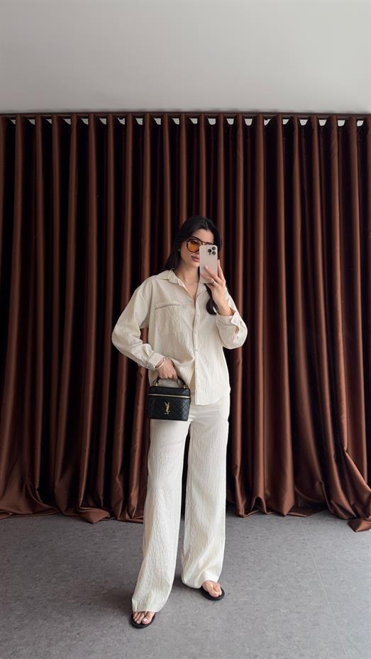 Çizgili Ekru Takım