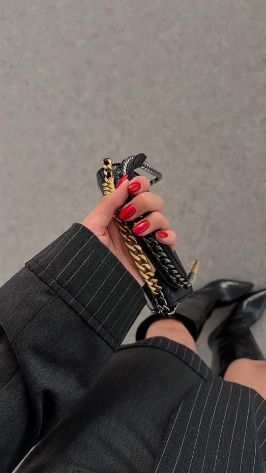 Çizgili Gri Crop Ceket