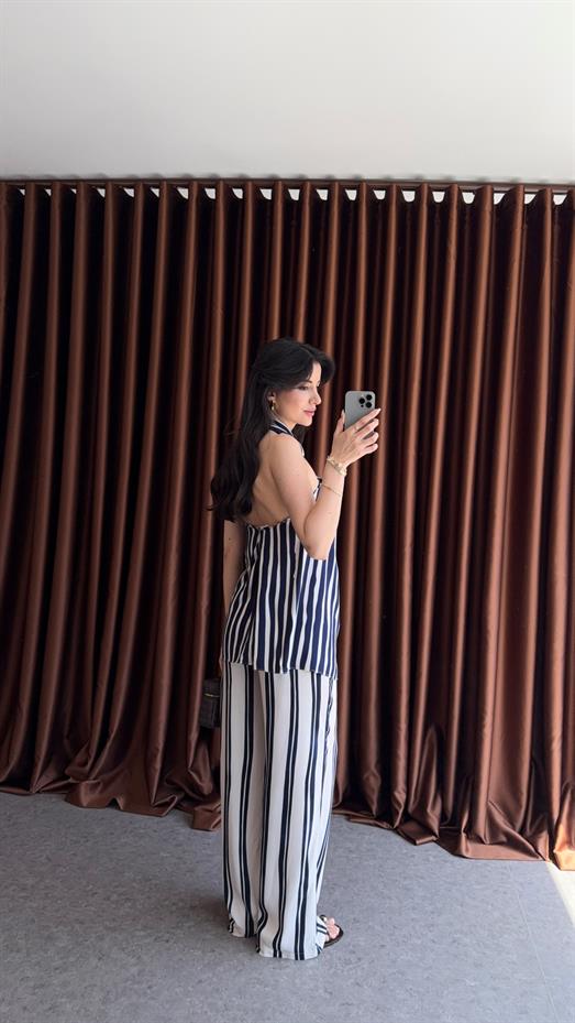 Çizgili Lacivert Takım