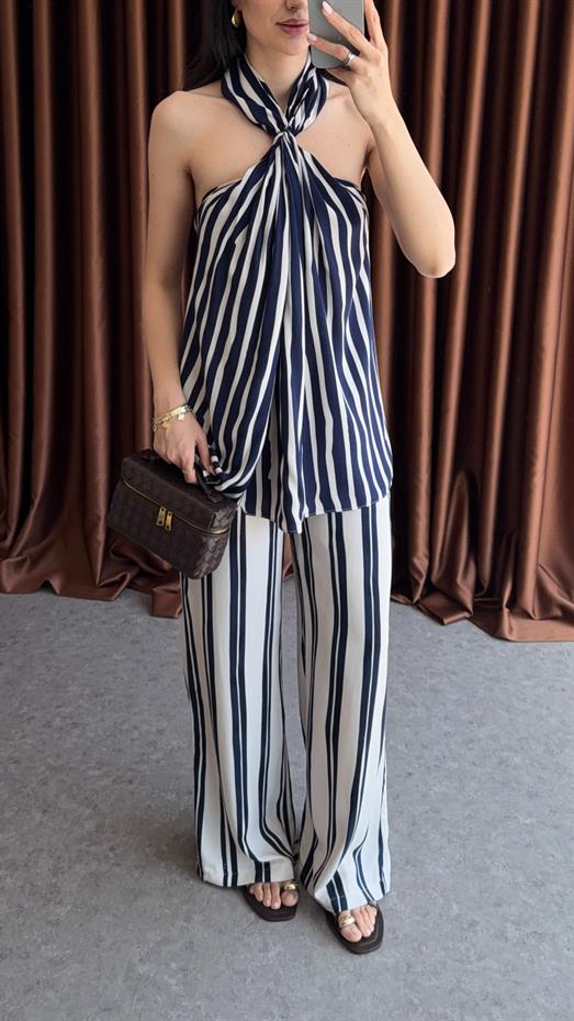 Çizgili Lacivert Takım