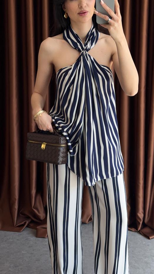 Çizgili Lacivert Takım