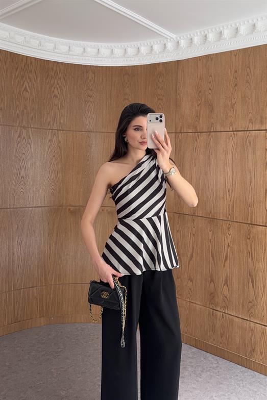 Çizgili Saten Bluz