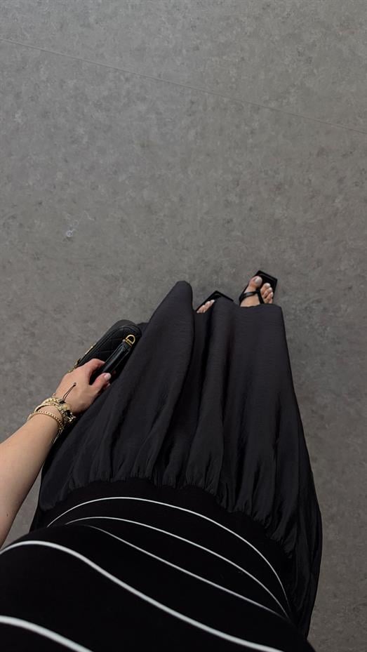 Çizgili Siyah Maxi Elbise