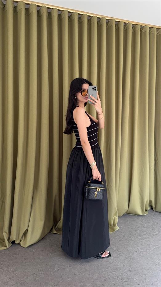 Çizgili Siyah Maxi Elbise