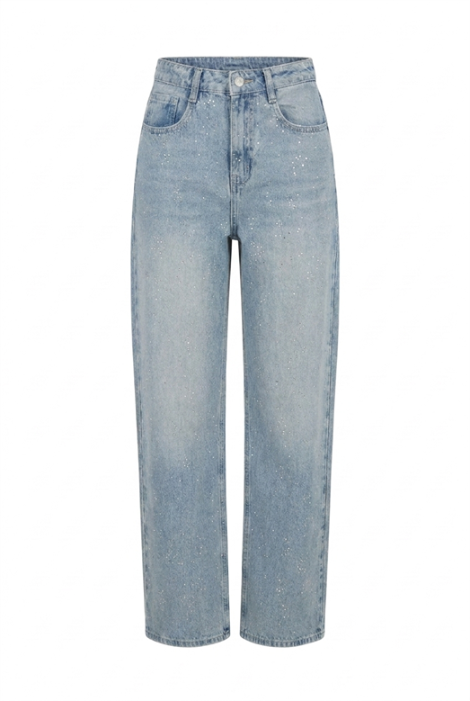 Dağınık Gümüş Taşlı Wide Leg Jean