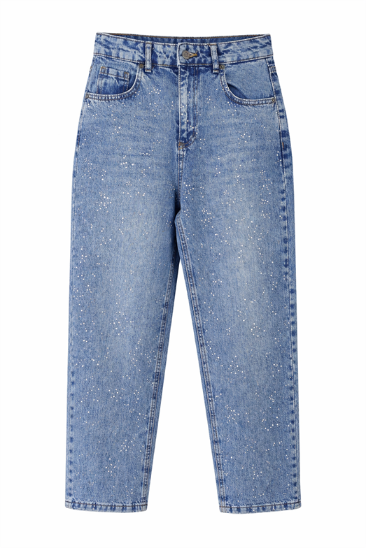 Dağınık Gümüş Taşlı Skater Jean