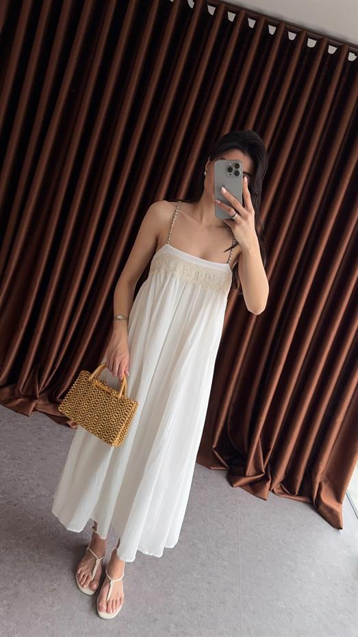 Dantel Detaylı Askılı Elbise