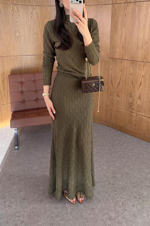 Dantel Dokulu Haki Uzun Etek