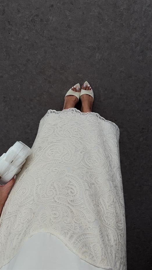 Dantel Garnili Keten Midi Elbise