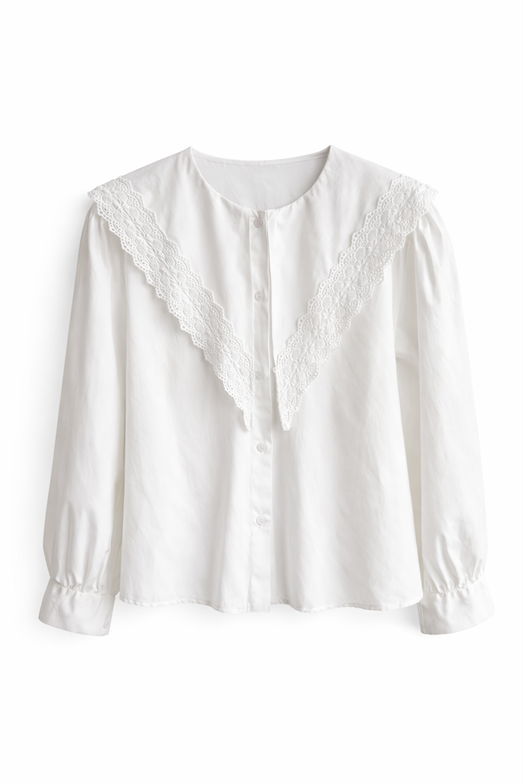Dantel Yaka Beyaz Gömlek