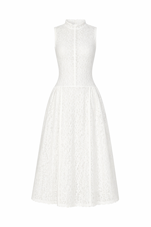 Dantelli Beyaz Premium Biyeli Elbise