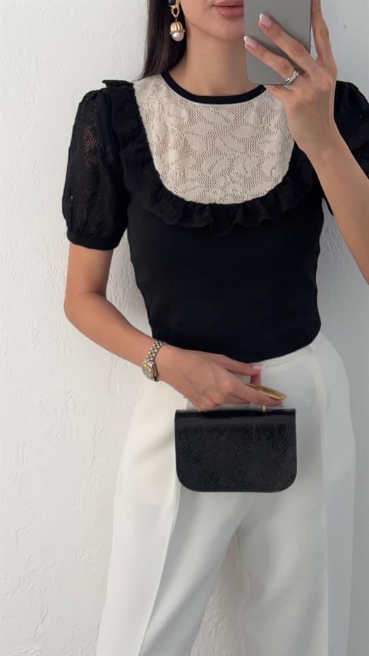 Dantelli Siyah Bluz