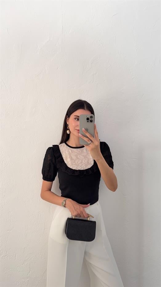 Dantelli Siyah Bluz