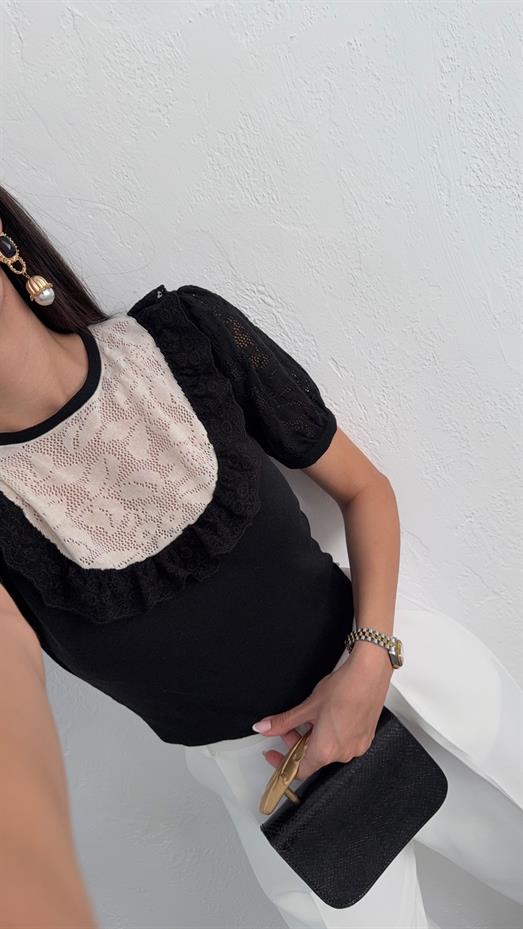 Dantelli Siyah Bluz
