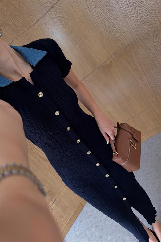 Denim Garnili Lacivert Triko Elbise