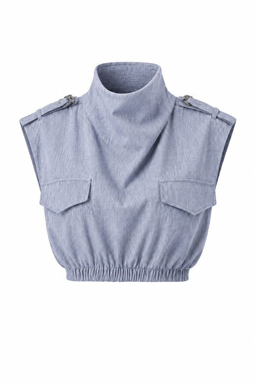 Denim Görünümlü Keten Bluz