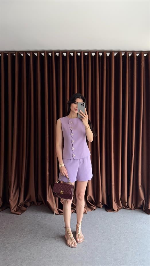 Deniz Yıldızı Düğmeli Lila Takım