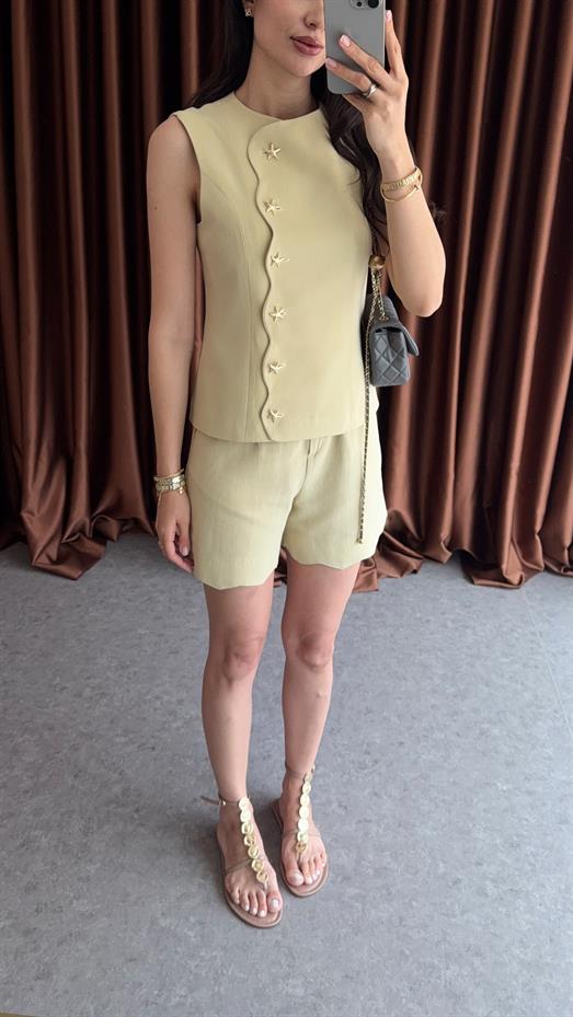 Deniz Yıldızı Düğmeli Sarı Takım