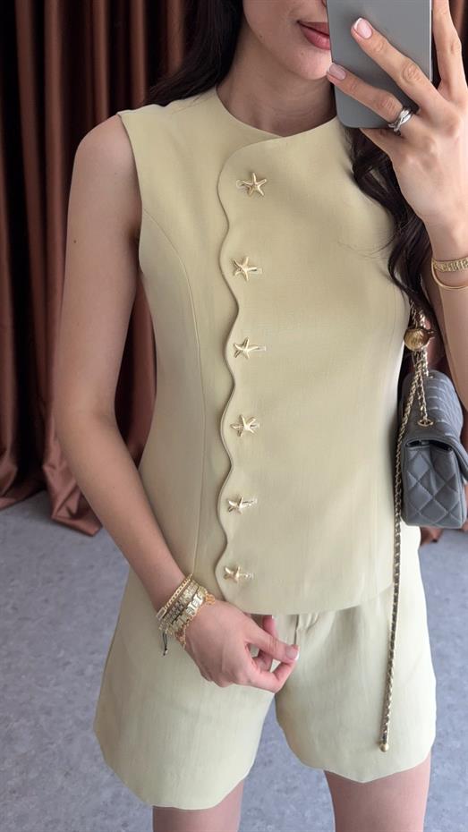 Deniz Yıldızı Düğmeli Sarı Takım