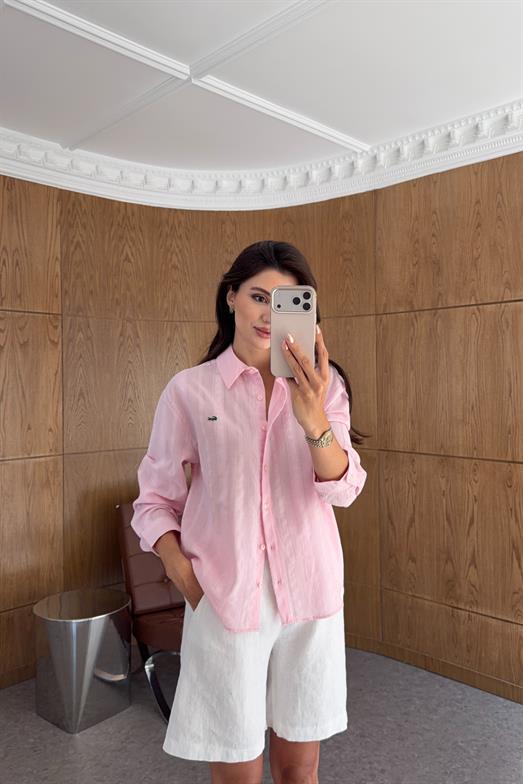 Desenli Çizgili Pembe Gömlek
