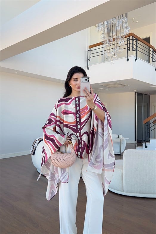 Desenli Fuşya Tunik Bluz