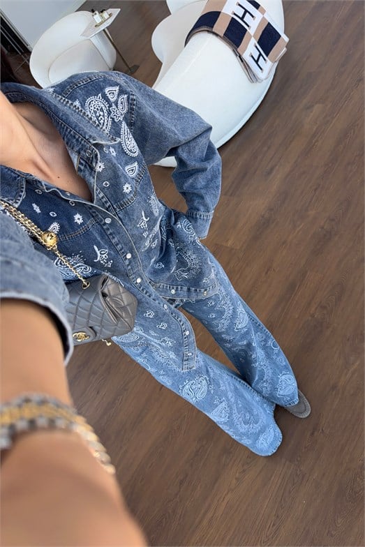 Desenli Gömlek-Jean İkili Denim Takım