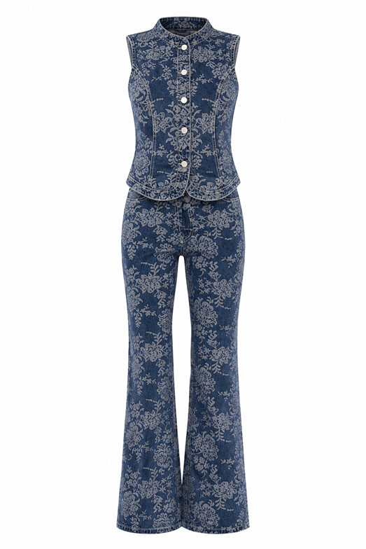Desenli İkili Denim Takım