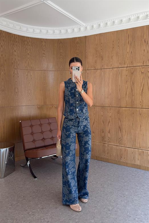 Desenli İkili Denim Takım