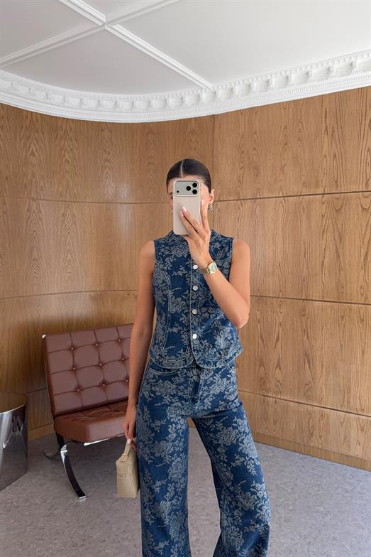 Desenli İkili Denim Takım