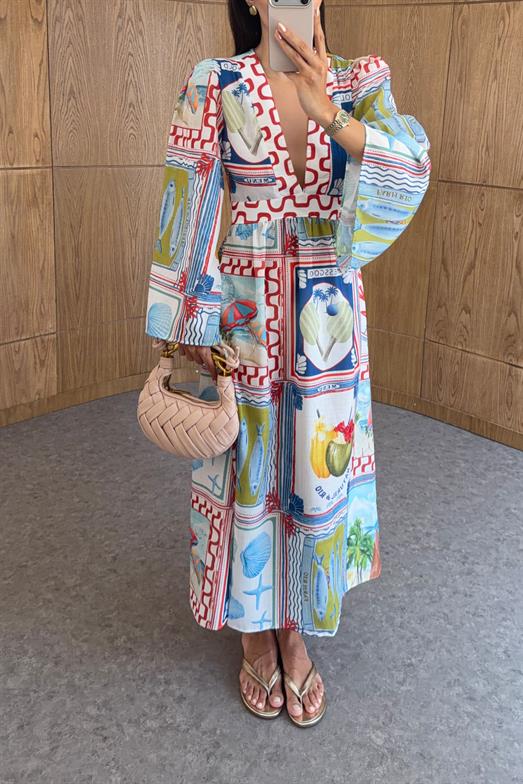 Desenli Kimono Elbise
