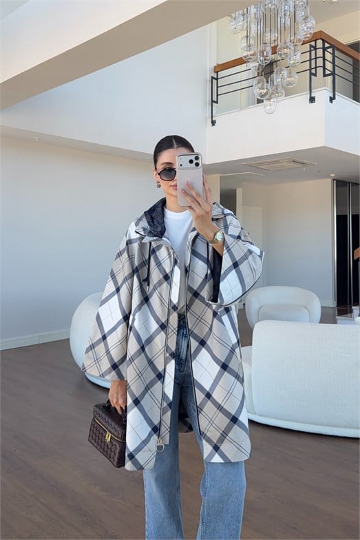 Desenli Lacivert Parka Ceket