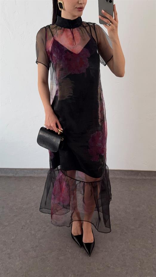 Desenli Organze Elbise