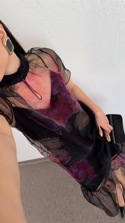 Desenli Organze Elbise