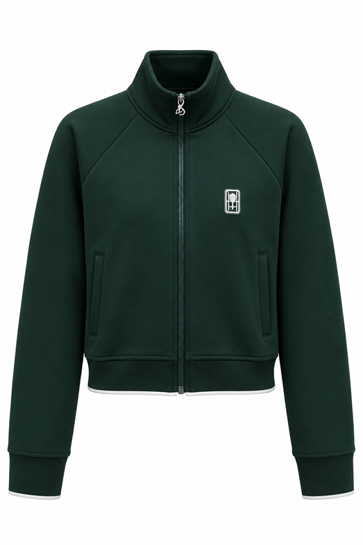 Dik Yaka Yeşil Scuba Crop Ceket