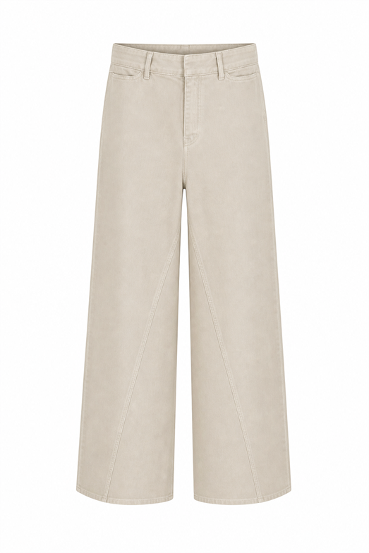 Dikiş Detaylı Wide Leg Bej Jean