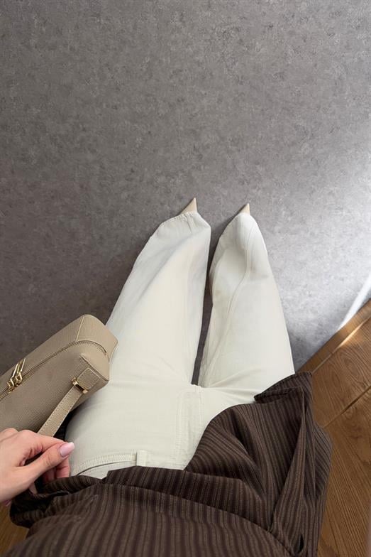 Dikiş Detaylı Wide Leg Bej Jean