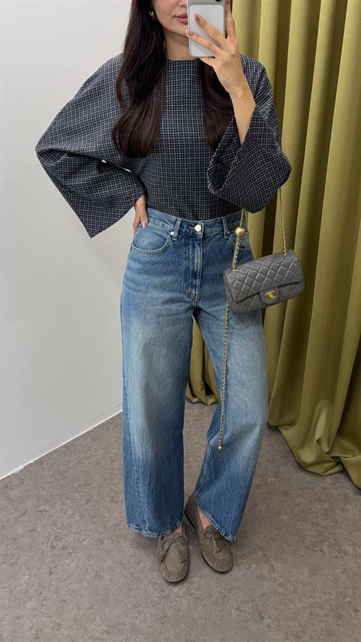 Dikiş Detaylı Yıkamalı Salaş Jean