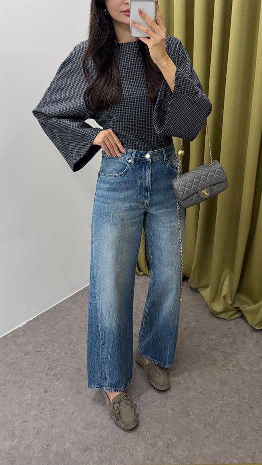 Dikiş Detaylı Yıkamalı Salaş Jean