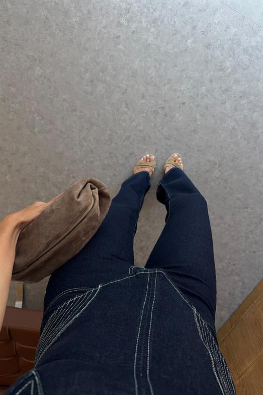 Dikişli İkili Likralı Denim Takım