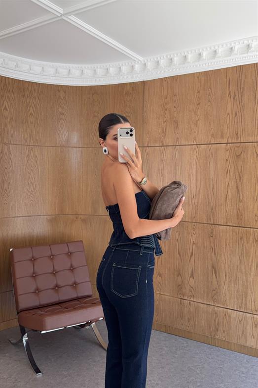 Dikişli İkili Likralı Denim Takım